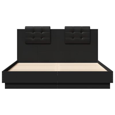 vidaXL Рамка за легло с табла, черна, 140x200 см, инженерно дърво