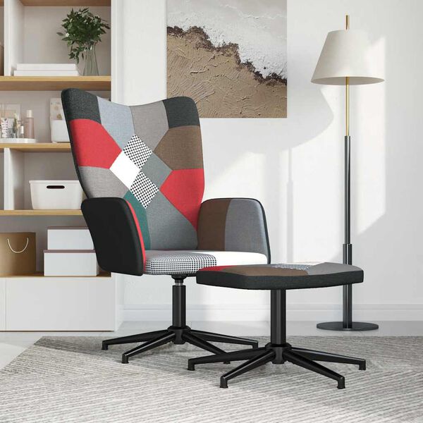 vidaXL Релаксиращ стол с табуретка, пачуърк, плат