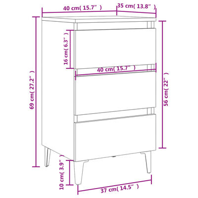 vidaXL Нощни шкафчета с метални крака, 2 бр, опушен дъб, 40x35x69 см