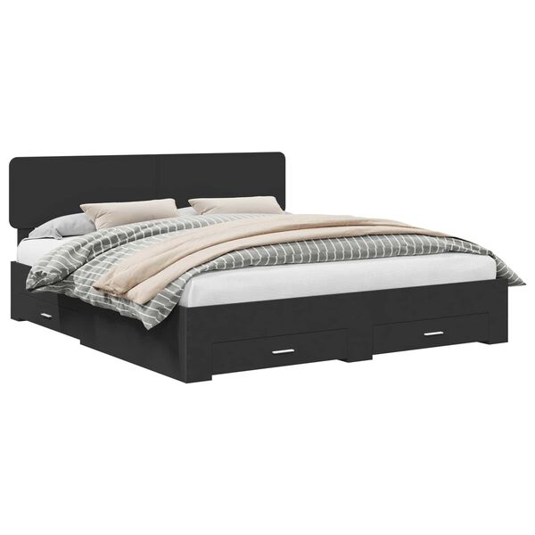 vidaXL Рамка за легло с таблото Черно 200 x 200 cm Инженерно дърво