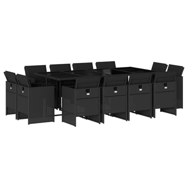 vidaXL Външен трапезен комплект 13 части с възглавници черен полиратан