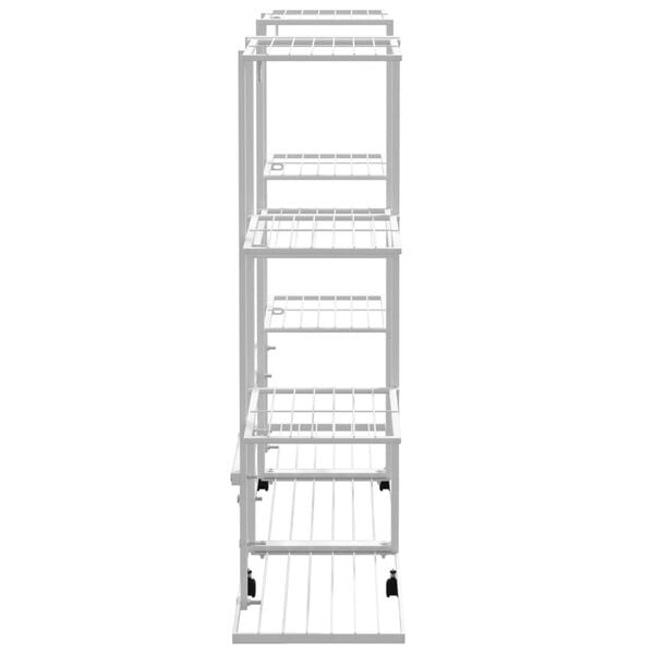 vidaXL Стойка за цветя на колела 94,5x24,5x91,5 см бяла желязо