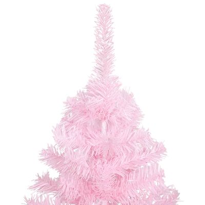 vidaXL Изкуствена осветена коледна елха с топки розова 120 см PVC