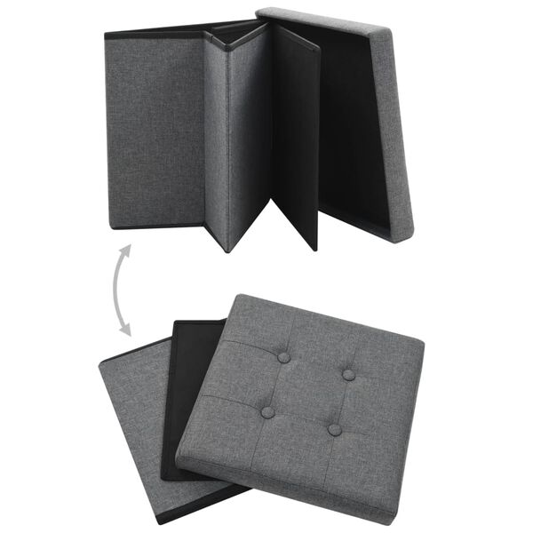 vidaXL Сгъваеми табуретки за съхранение 2 бр тъмносиви изкуствен лен