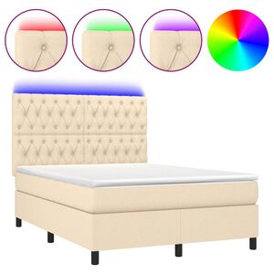 vidaXL Боксспринг легло с матрак и LED, кремаво, 140x190 см, плат