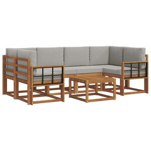 vidaXL Комплект дивани за открито 7 pcs Естествено и светло сиво