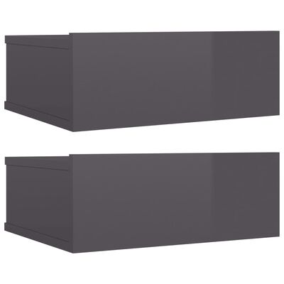 vidaXL Нощни шкафчета за стена 2 бр сив силен гланц 40x30x15 см ПДЧ