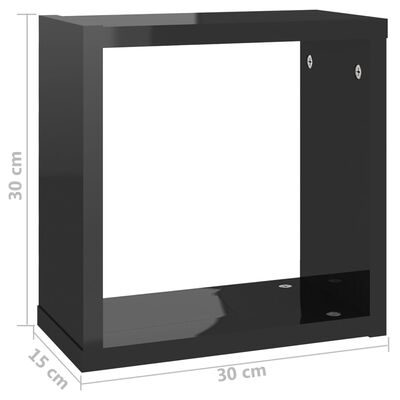vidaXL Стенни кубични рафтове, 6 бр, черен гланц, 30x15x30 см