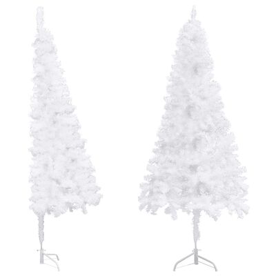 vidaXL Ъглова изкуствена коледна елха, бяла, 240 см, PVC