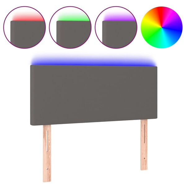 vidaXL LED Горна табла за легло, сива, 100x5x78/88 см, изкуствена кожа