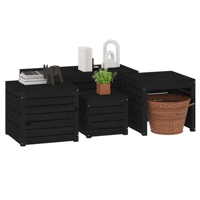 vidaXL Комплект градински кутии от 4 части, черно, масивно дърво бор
