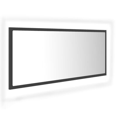 vidaXL LED огледало за баня, сиво, 100x8,5x37 см, акрил