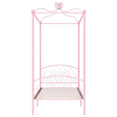 vidaXL Рамка за легло с балдахин, розова, метал, 90x200 см