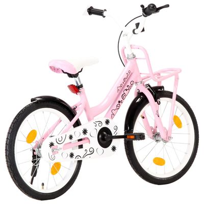 vidaXL Детски велосипед с преден багажник, 18 цола, розово и черно
