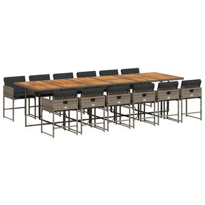 vidaXL Градински комплект от 13 части с възглавници сив полиратан