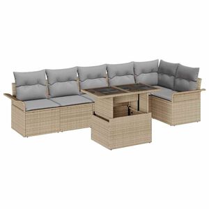 vidaXL Градински Софа Комплект с възглавница 7 pcs Бежово полиратан