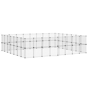 vidaXL Клетка за животни с врата, 60 панела, черна, 35x35 см, стомана