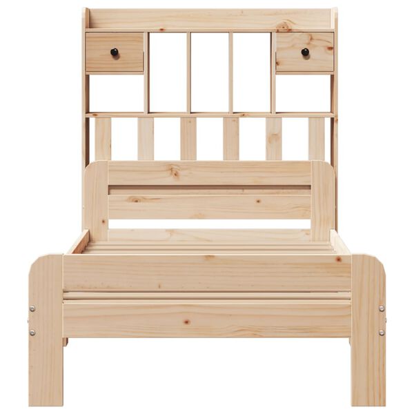 vidaXL Легло с рафтове за книги, без матрак, 75x190 см, бор масив