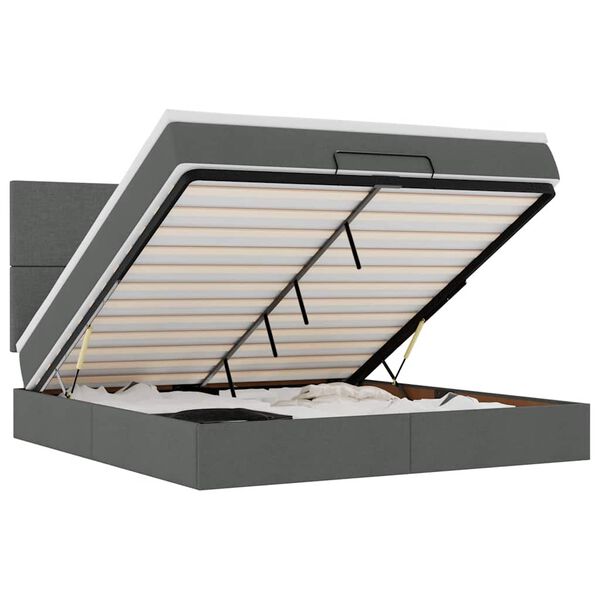 vidaXL Османска легло с матрак и LED, тъмносиво, 160x200 см, плат