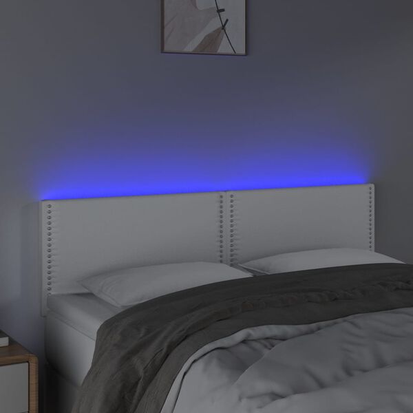 vidaXL LED Горна табла за легло, бяла, 144x5x78/88 см, изкуствена кожа
