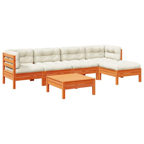 vidaXL Градински комплект с възглавници, 6 части, восъчнокафяв