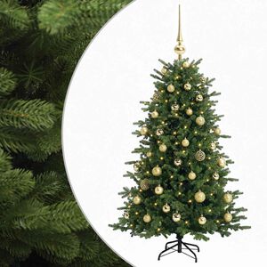 vidaXL Изкуствена коледна елха с топки 120 см 150 LED светодиода