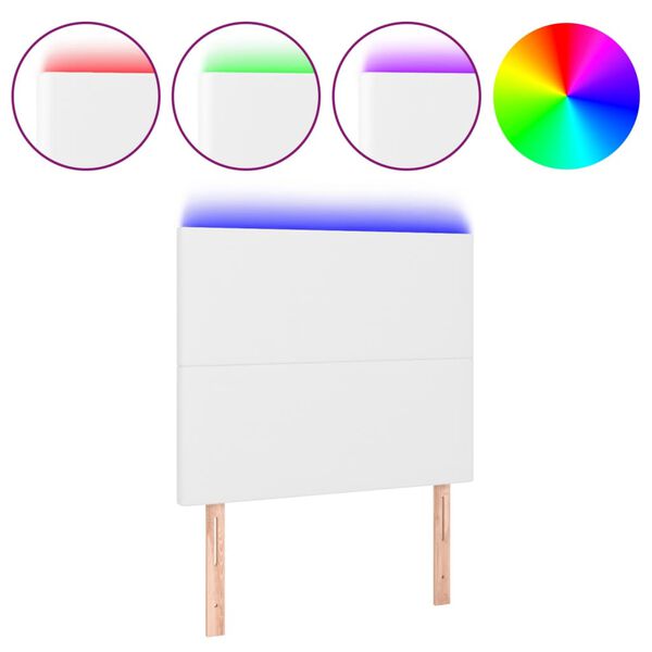 vidaXL LED горна табла за легло, бяла, 90x5x118/128 см изкуствена кожа