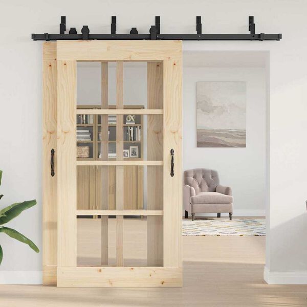 vidaXL Комплект механизъм за плъзгаща врата, 213,5 см, стомана, черен