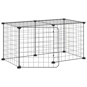 vidaXL Клетка за животни с врата, 8 панела, черна, 70x35x35 см, стомана