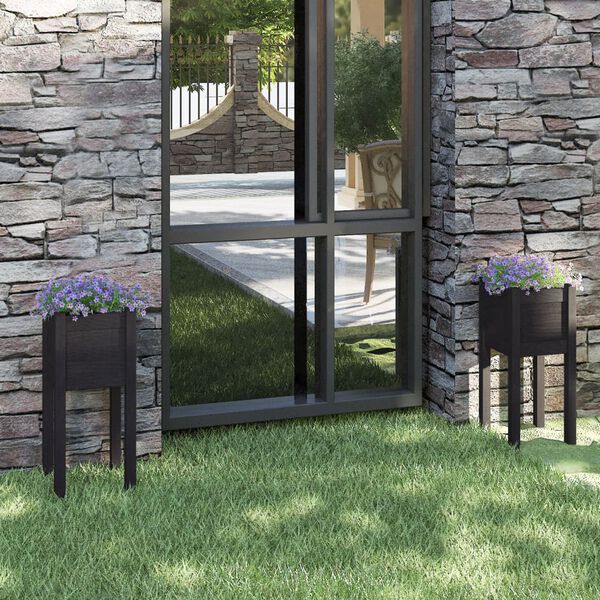 vidaXL Градински сандъци, 2 бр, черни, 31x31x70 см, бор масив