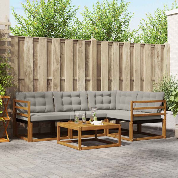 vidaXL Комплект дивани за открито 5 pcs Естествено и светло сиво