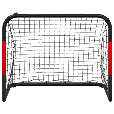 vidaXL Футболна врата с мрежа, червено и черно, 90x48x71 см, стомана