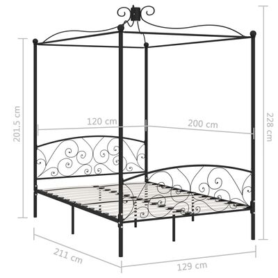 vidaXL Рамка за легло с балдахин, черна, метал, 120x200 cм