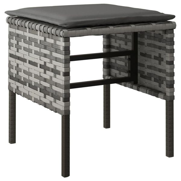 vidaXL Градински табуретки с възглавници, 4 бр, сиви, полиратан