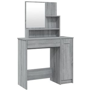 vidaXL Комплект тоалетка с огледало, сив сонома, 86,5x35x136 см