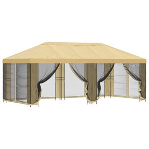 vidaXL Градинска беседка със стени 6 x 3 m Кремаво Полиестер и стомана