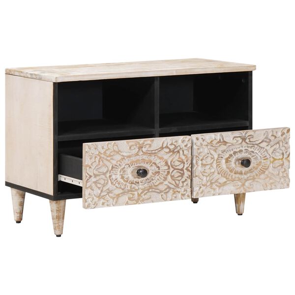 vidaXL ТВ шкаф Бяло 70 x 33,5 x 46 см Солидно мангово дърво