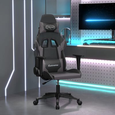vidaXL Гейминг стол, черно и сиво, изкуствена кожа