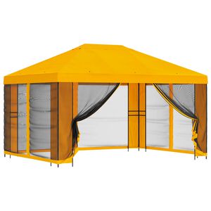 vidaXL Градинска беседка със стени 4 &times; 3 m Жълто Полиестер и стомана