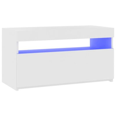 vidaXL ТВ шкаф с LED осветление, бял гланц, 75x35x40 см