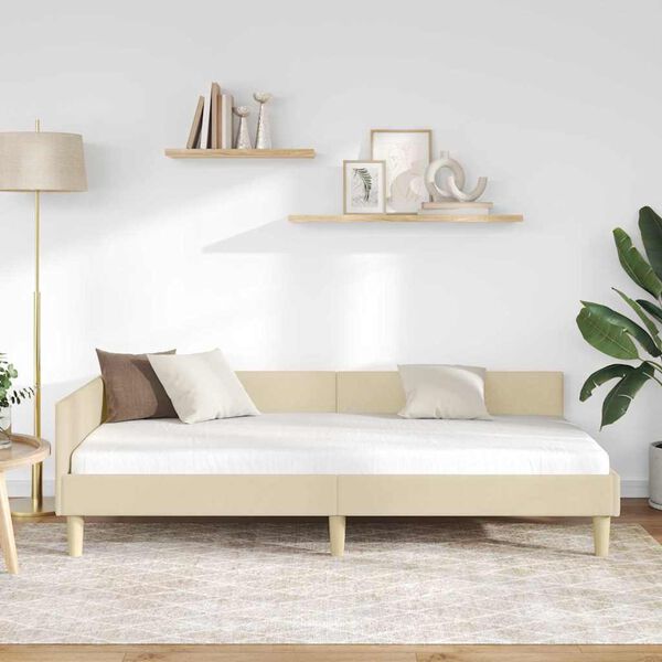 vidaXL Ъглова рамка за легло с таблото Крем 90 x 190 cm текстил