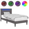 vidaXL Рамка за легло с LED ленти Сиво 90 x 190 cm Изкуствена
