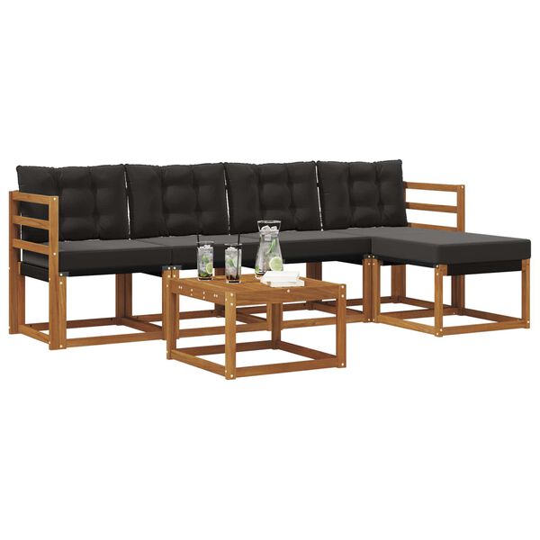 vidaXL Комплект дивани за открито 6 pcs Естествено и черно