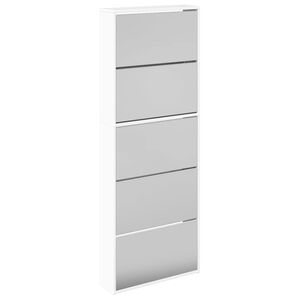 vidaXL Шкаф за обувки с огледало, 5 нива, бял гланц, 63x17x169,5 см