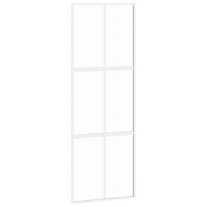 vidaXL Плъзгаща се врата, бяла, 76x205 см, закалено стъкло и алуминий