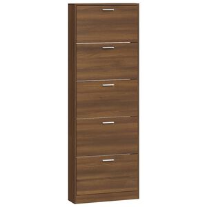 vidaXL Шкаф за обувки, кафяв дъб, 59x17x169 см, инженерно дърво