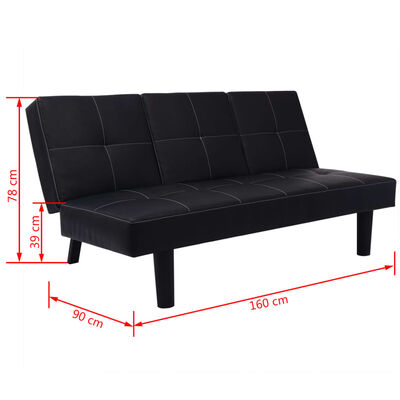 vidaXL Разтегателен диван с падаща масичка изкуствена кожа черен