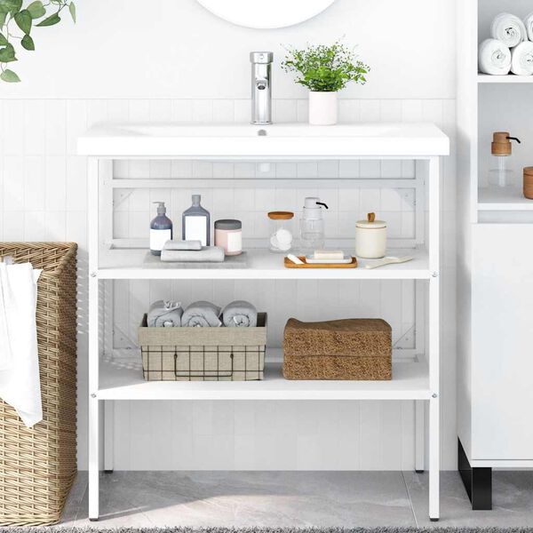 vidaXL Рамка за мивка за баня, бяла, 79x38x83 см, желязо