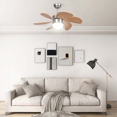 vidaXL Вентилатор за таван с лампа, 76 см, светлокафяв