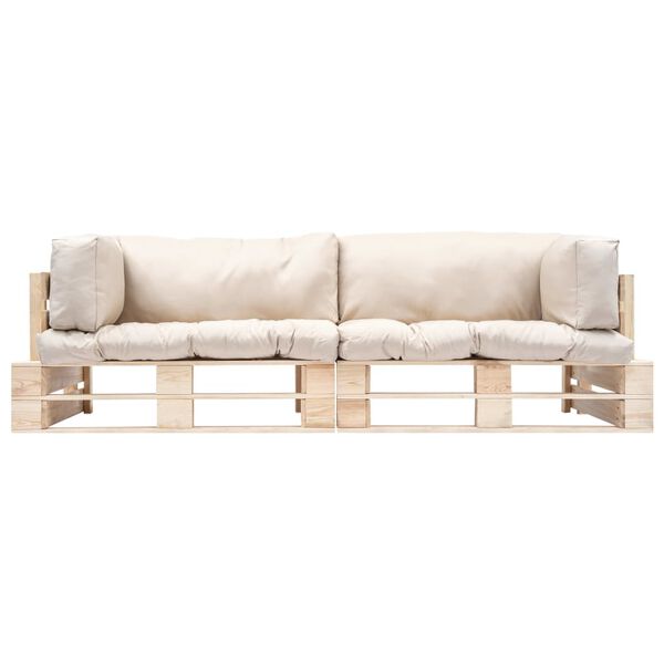 vidaXL Градински диван от 2 части с пясъчни възглавници бор